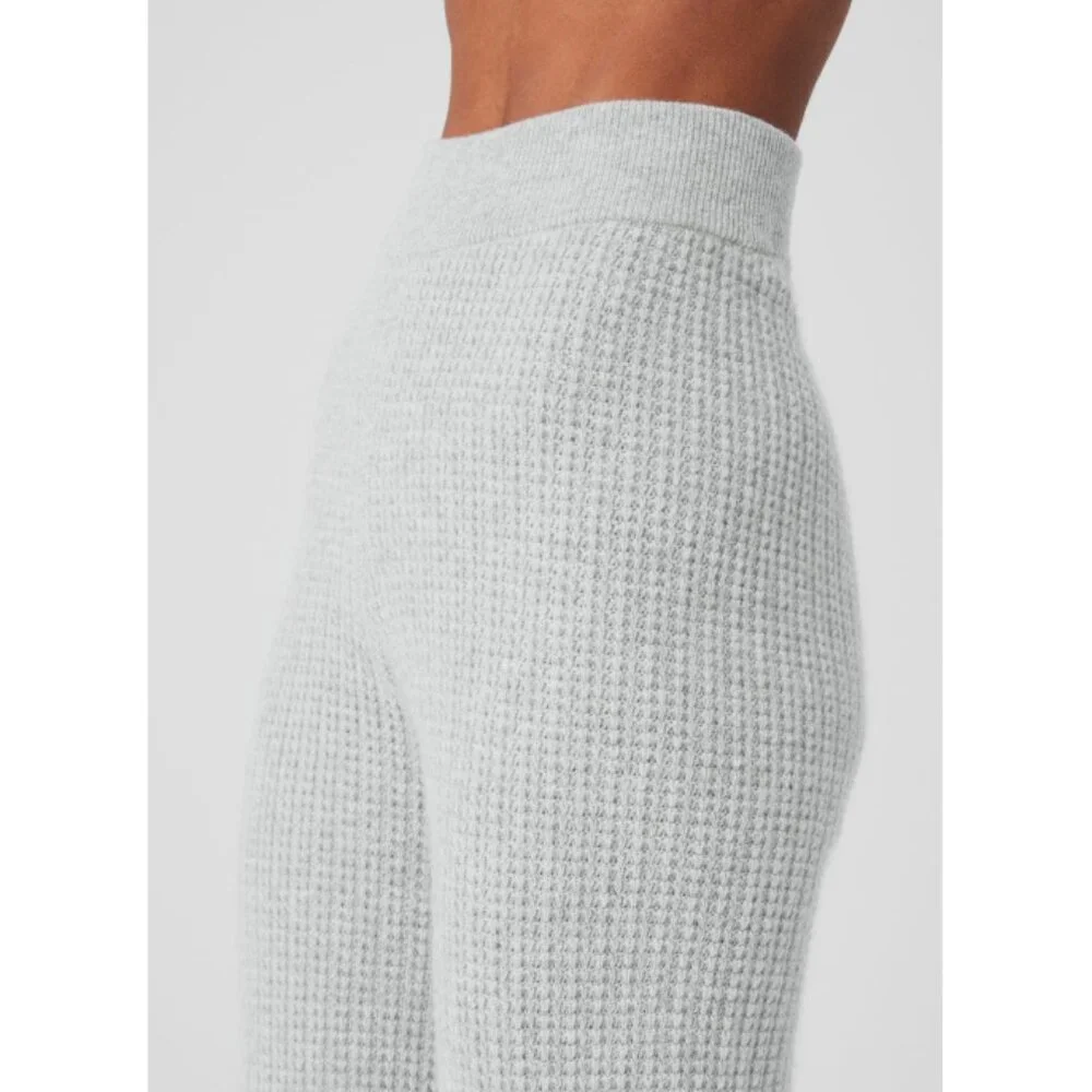 Alo Cashmere High-Waist Plush Waffle Pants Athletic Heather Grey Hi-Rise Sweater
